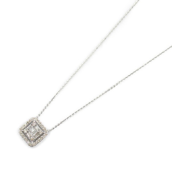 LuxUness K18WG White Gold Diamond Necklace Metal Necklace
